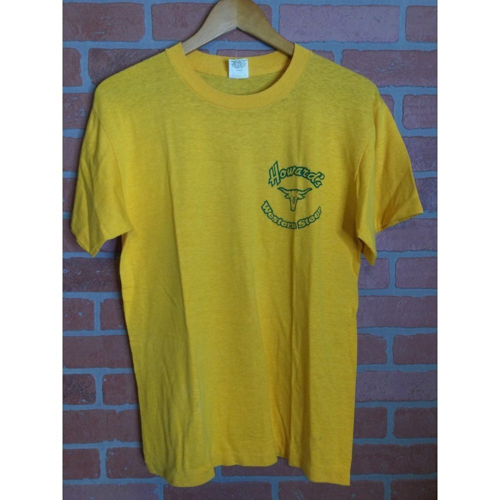 Vintage Men's T Shirt Howard's Western Steer Single Stitch Orange Size Large